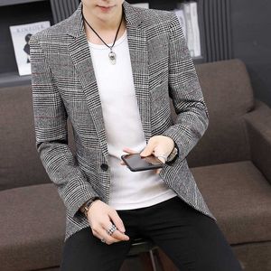 Moda Plaid Blazer Masculino Casual Slim Fit Suit Kurtka Wiosna Jesień Wedding Business Men Blazers Street Wear Social Coat 210527