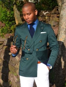 Moda Koyu Yeşil Erkek Düğün Smokin Kruvaze Damat Groomsmen Smokin Adam Blazers Jablue Cket Mükemmel 2 Parça Takım (Ceket + Pantolon + Kravat) 1813