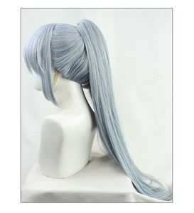 Jujutsu Kaisen Mahito Cosplay Wig Light Grey Blue Clip Ponytail Heat Odporne włosy Trzy warkocz i Horsehair + Wig Cap Y0913