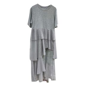 Koreanische Mode Mesh Patchwork Frau Kleid Sommer Kurzarm Vestidos Mujer Einfache Oansatz T-shirt Kleider für Frauen 210514