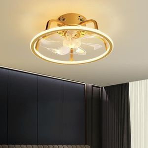 Nordic Bedroom Led Smart Ceiling Fan Lights Art Gold Crown Girl's Cafe Aisle Decor Lamps With Remote Control