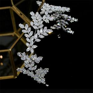 ASNORA Tiaras High-Quality Wedding Hair Accessories 3A CZ Leaf Band Bridal Crown Graduation Headdress A00735 210707