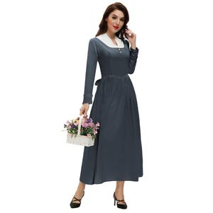 Casual Dresses Retro Women Renaissance Cotton Dress Autumn Winter Long Sleeve V-Neck Belt Ruffles A Line Mid-Calf Club Party Gothic