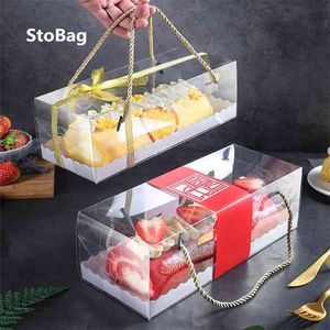 StoBag 10pcs Transparent With Paper Bottom Tote Boxes Baby Shower Cake Decoration Birthday Party Package Backing Supplies Box 210724