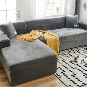 Plush Sofa Cover Velvet Elastic Solid Color Corner Sectional Living Room Couch Set Armrest Towel L Shape Seat Slipcovers 210723