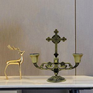 Portacandele Retro Metallo Candelabro Casa Chiesa Chiesa candlestick 5 pollici Holder Holder Evento di nozze 2 Arms Cross Stand