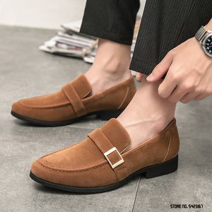 New Luxury Suede Leather Belt Buckle Slip On Shoes Men Casual Loafers Business Formal Dress Footwear Sapatos Tenis Masculino