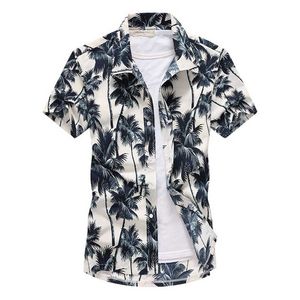 Palm Tree Printed Hawaiian Beach Shirt för män Sommar Kortärmad 5xl Aloha Tröjor Mens Holiday Vacation Clothing Chemise 210809