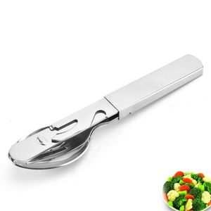 4-in-1 Portable Stainless Steel Camping Spoon, Fork, Knife and Can/Bottle Opener, Military Utensils 210928