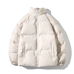 Hybskr büyük boy kalınlaşmak erkekler sıcak Parkas düz renk standı yaka moda erkek kış ceket pamuk yastıklı ceket harajuku giyim 211216