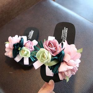 2021 Shoes Woman Platform Flip Flops Flower Sandals Beach Shoes Kids Home Slippers Flat Parent-child Footwear House Y0427