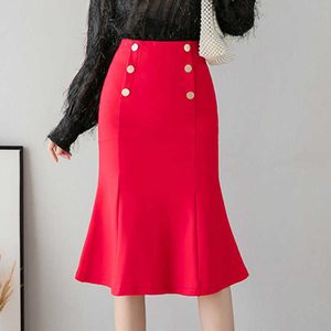 韓国のファッションスカートレディースエレガントなオフィスの女性ハイウエスト女性ソリッドマーメイドプラスサイズストレッチ3xL 210531