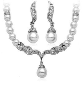 White Pearl Necklace Earrings Jewelry Set Bridal Bridesmaid Dress Accessories Crystal Jewelry Sets Colors