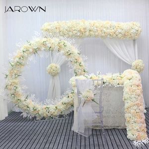 JAROWN人工ローズ牡丹ユーカリの白い絹の花の列の結婚式のパーティー家の装飾テーブルの中心的な花のコーナーの花210624