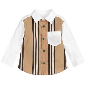 Koszula chłopca jesienny styl paski składane kołnierz z długim rękawem Czyste bawełniane bawełniane ubrania dzieci 210713