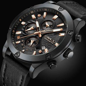 Moda Sport CRRJU Orologio da uomo Orologio al quarzo Orologi da uomo Top Brand Luxury Gold Orologio casual in pelle impermeabile Relogio Masculino 210517