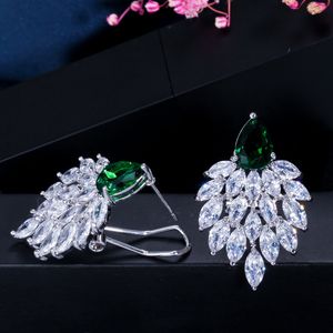 Moda AAA Cubic Cyrkonia Urok Kolczyk Projektant Dla Kobiety Miedź Czerwony Biały Niebieski Zielony Sapphire Szmaragd CZ Luksusowe Srebrne Kolczyki Dla Kobiet Bride Wedding Jewelry