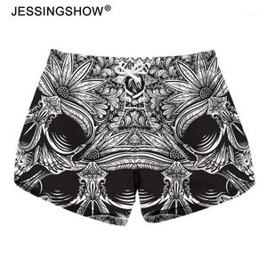 Running Shorts Female Flowers Printed Beach Women Sport Waist Draw String Loose Pocket