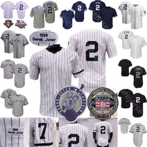 2 Koszulka Derek Jeter Vintage 2020 Hall Of Fame Patch Baseball 1995 Coopers-town Home Away Biała prążkowana szara Wszystkie szyte Mężczyźni Rozmiar M-3XL