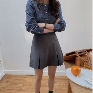 Girls Spring women suits long sleeves Tops high waist plaid A Line skirts two piece Sell separately oversize loose 210423