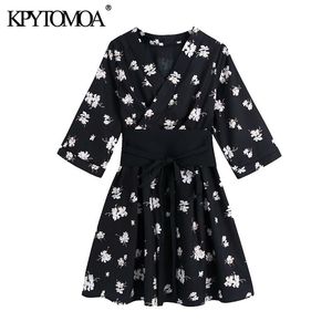 Kobiety Chic Moda Kwiatowy Druku Kimono Mini Dress Vintage Krótki Rękaw Z Podszewką Sukienki Kobiece Vestidos Mujer 210416