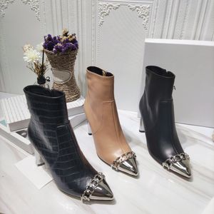 Wholesale top line boots resale online - Luxury fashion high heeled fashions boots Women design Tip toe cap ankle boot Top layer of cow leather upper The shoe is lined with full sheepskin Size