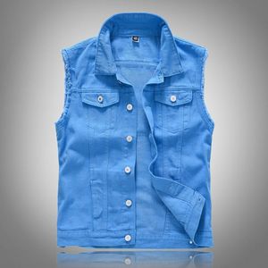 Gilet di jeans da uomo elegante e cool Plus Size 5XL Gilet vintage strappato effetto consumato Giacca di jeans senza maniche blu viola per uomo Gilet da uomo