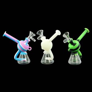 Cam Bong Sigara İçme Su Borusu Oil Kulesi Borular Silikon Bongs Tütün Bipbler Nargile Karanlıkta Glow