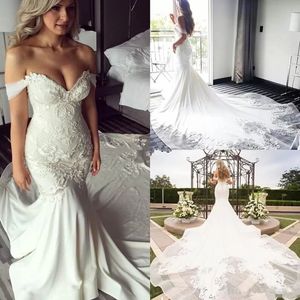 Abiti da sposa sexy a sirena con spalle scoperte Tromba senza schienale Cappella Treno Abiti da sposa in pizzo Vintage Plus Size Abito su misura robes de mari￩e