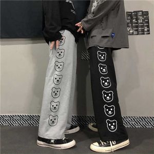 HOUZHOU Pantaloni a gamba larga stile coreano Donna Baggy Harajuku Cartoon Print Jogging Sport Hippie Pantaloni casual neri 211115