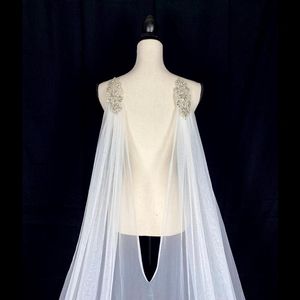 Bridal Veils Ivory White Tulle Cape Wedding Shoulder Sparkly Rhinestone Black Champagne Shining Starry Accessories For Brides