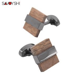 SAVOYSHI Fashion Wooden links for Mens Shirt High Quality Brown Black Mashup Wood Cuff Links Wedding Gift Brand Jewelry