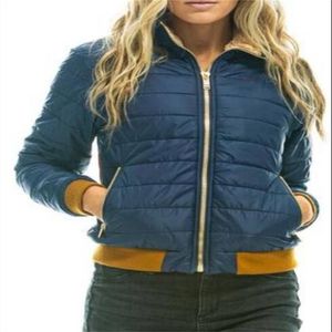 Damen-Daunenparka 2021, modisch, für Damen, Stehkragen, Regenbogen-Streifendruck, lange Ärmel, Reißverschluss, mit Baumwolle gepolstert, Kleidung, Vintage, lässig, schlank, warm