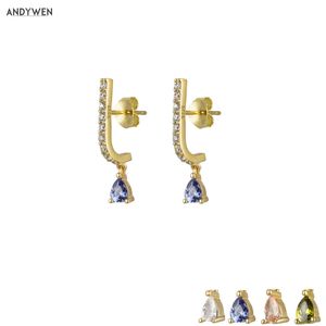 ANDYWEN 925 Sterling Silver Blue Crystal Drop Earring Special Color Zircon CZ Fashion Women Luxury Jewelry 210608