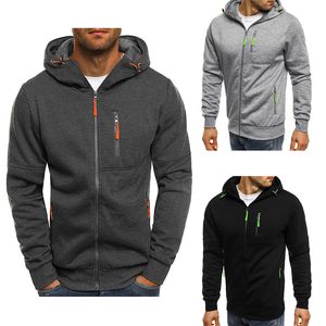 Mäns Långärmad Fleece Hoodie Full Zipperjacket Hooded Sweatshirt Top Coat 3 Färg Välj storlek (M-3XL)