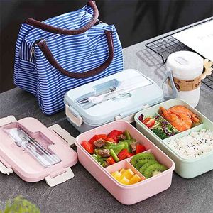 Lunch Box for Kids Portable Microwave Bento with Compartments Wheat Straw Food Container Kitchen Accessories 210423