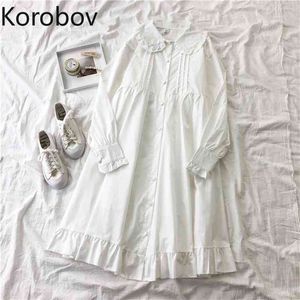 コロバフ日本のKwaii女性のドレス韓国のピーターパン襟の女性のドレスエレガントな固体のフリルvestidos 210430