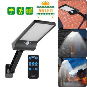 56LED Solar Motion Sensor Wall Light Outdoor Street Lamp with Remote Control Waterproof Garden Street Lamps Adjustable Brightness