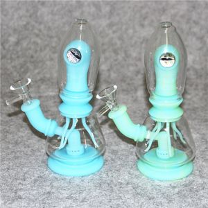 Mini Silicone Beaker Bong Pipes Dab Rigs Rökning Vattenrör Bongs Oil Rig med 14mm Glass Bowl Dabber Tool