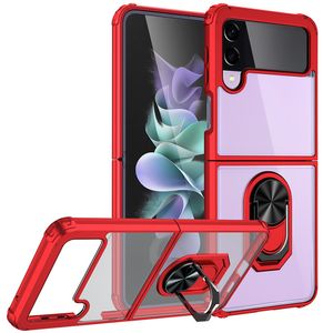 Clear Ring Holder Phone Cases For Samsung Galaxy Z Flip 4 Flip 3 5G Acrylic Magnetic 360 Design Hybrid Hard Mobile Covers