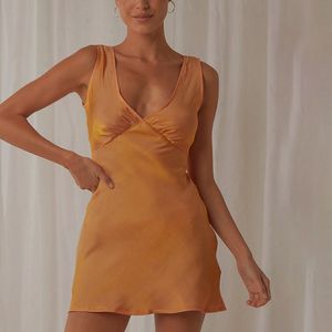 Sommarklänning Kvinnor Sundress Causal Dress New Anland Orange Beach Long Evening Party Dress 210422