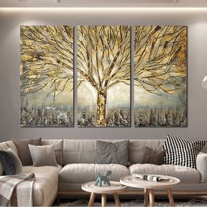 Altın Ağacı Resimleri Ev için Tuval Boyama Soyut Poster Duvar Sanatı Oturma Odası Dekorasyon Posterler ve Baskılar için