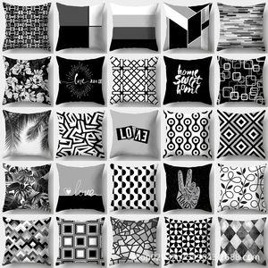 Nordisk svartvit geometri kudde latfigur Custom Soffa Midja Pure Cotton Linen Peach Skin Tyg Kudde/Dekorativ kudde