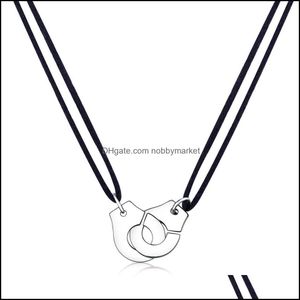 Pingente colares pingentes jóias de alta qualidade aço inoxidável algema les menottes colar com corda ajustável para homens mulheres frança b