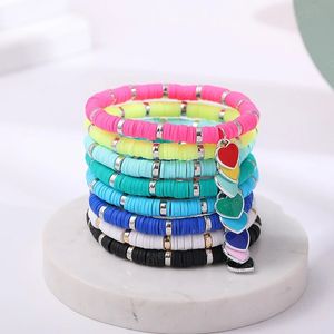Boho Colorful Polymer Clay Bracelet for Women Adjustable Elastic Soft Pottery Female Love Heart Bracelet Summer Beach Jewelry