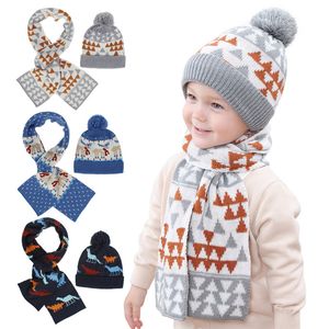 Christmas criança crianças morna inverno bebê beanie boné meninos meninos deer knit knitted lenço + chapéu conjunto ano novo presente xmas presentes
