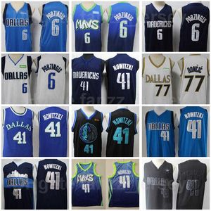 Men Basketball Dirk Nowitzki Jersey 41 Kristaps Porzingis 6 Luka Doncic 77 All Stitched Navy Blue White Black Green For Sport Fans