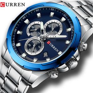 Curren Watches Men Top Brand Luxury Sport Wristwatch Auto Date Quartz Male Clock Stainless Steel Band Waterproof Reloj Hombre Q0524