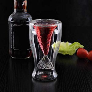 80ml Double walled wall glass Red Wine Glasses champagne Cup transparent Cocktail Beer Cup Mermaid Fish Tail designed Barware X0703