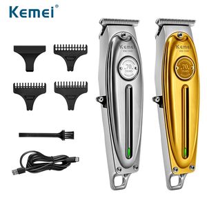 Kemei Professional Hair Clipper Alla Metal Män Elektrisk Trådlös Trimmer 0mm Baldheaded T Blade Finish Cut Machine 1949 211229